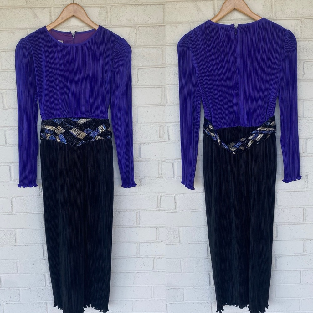 Vintage Ricki Lang For Steven Stroller Plisse Pleat Sequin Waist Party Dress